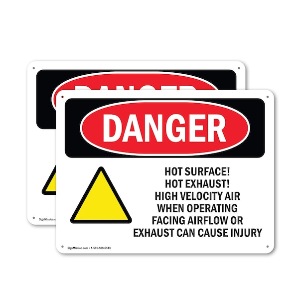Signmission Hot Surface Sign, 7 in H x 10 in W, Plastic, Hot Surface! Hot Exhaust! High OS-2PACK-DS-P-710-L-2185 - main